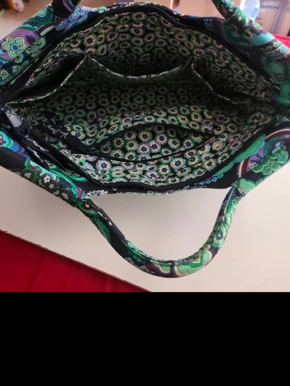 Vera Bradley Geen Blue Paisley Quilted Tote Bag Lunch Box Purse Hand Bag - Picture 7 of 13